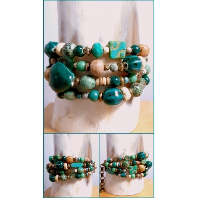 kralenarmband in blauwgroen, turquoise en brons kralenarmband in blauwgroen, turquoise en brons